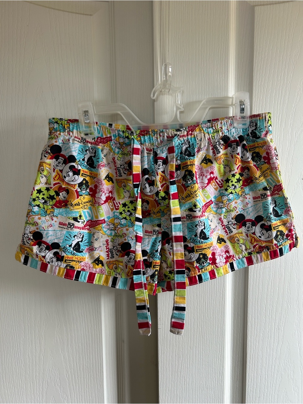 Official Disney Multicolor Striped Drawstring Mickey Lounge Shorts - Picture 1 of 6